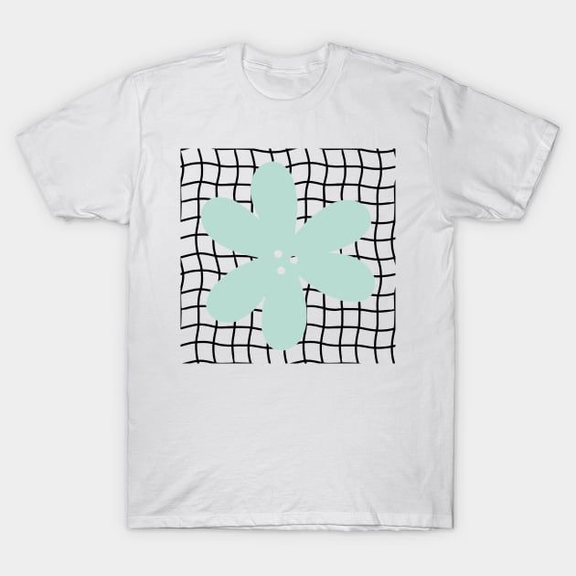 Abstract Flower on Grid - Pastel teal green T-Shirt by JuneNostalgia
